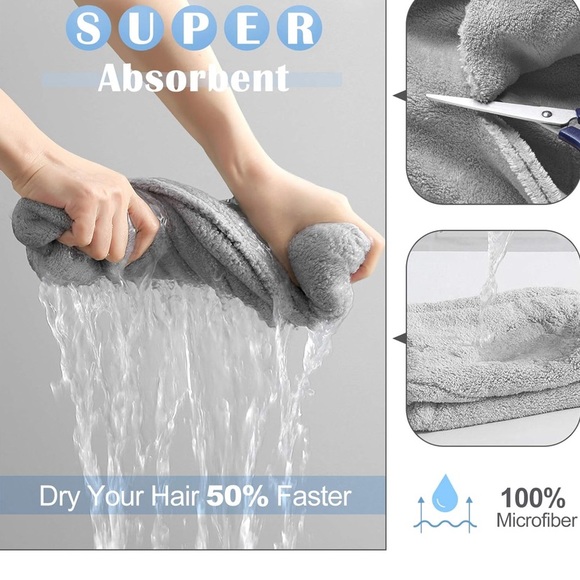 Wrap for Women, 2 Pack 10 X 26 inch Quick Dry Hair Turban for Drying Wet Thick - Picture 7 of 8